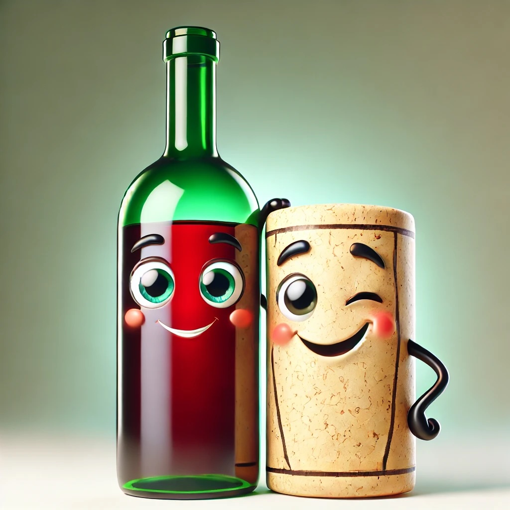 Botella de vino con tapón de corcho en escena de producto
